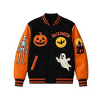 Halloween Spooky Pumpkin Graphic Varsity Black | Orange Jacket
