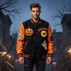 Halloween Spooky Pumpkin Graphic Varsity Jacket