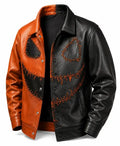 Halloween Stitched Pumpkin Leather Jacket