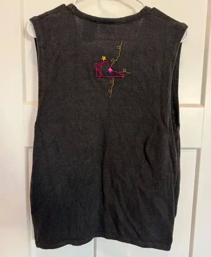 Halloween Vintage Embroidered Black Vest