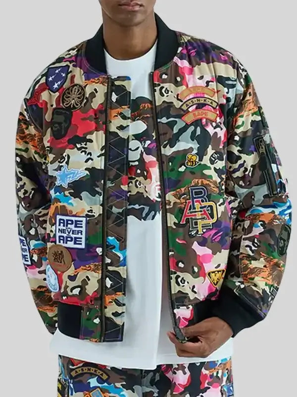 Hybrid Camo Multi Badge Padded MA-1 Zipper Jacket