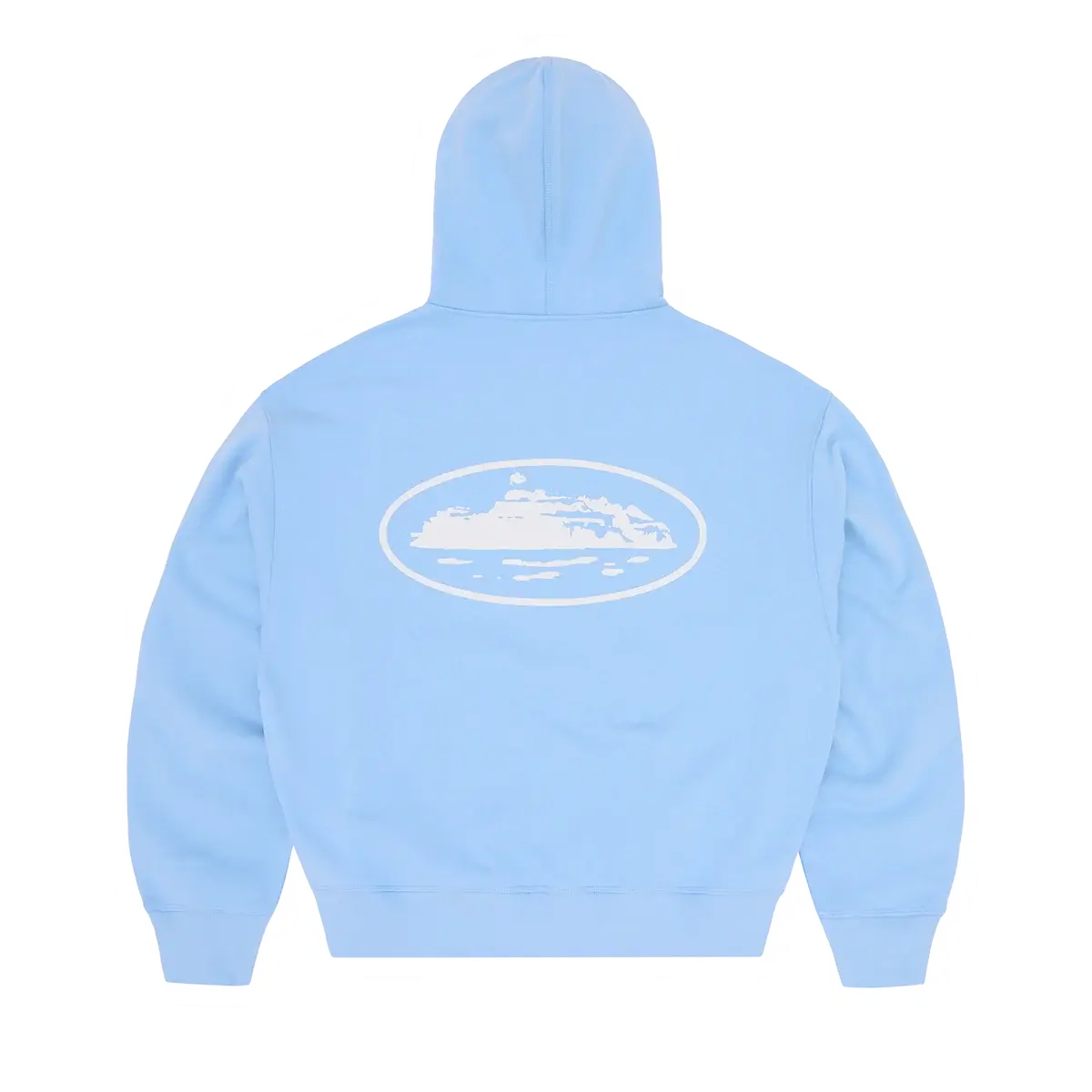 Island Puff Print Zipper Blue Hoodie For Men & Women