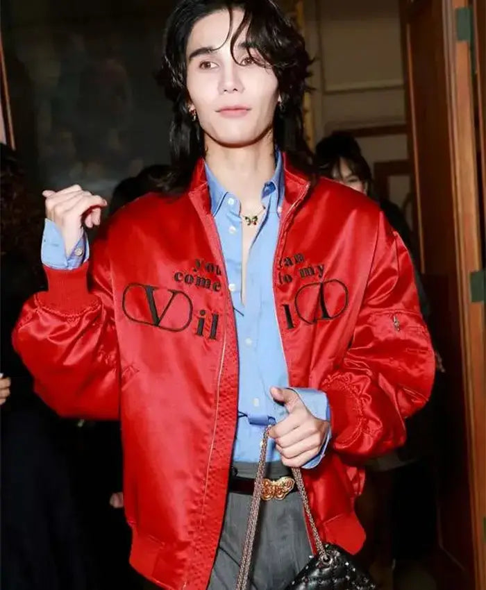 Jeff Satur PFW Red Satin Jacket