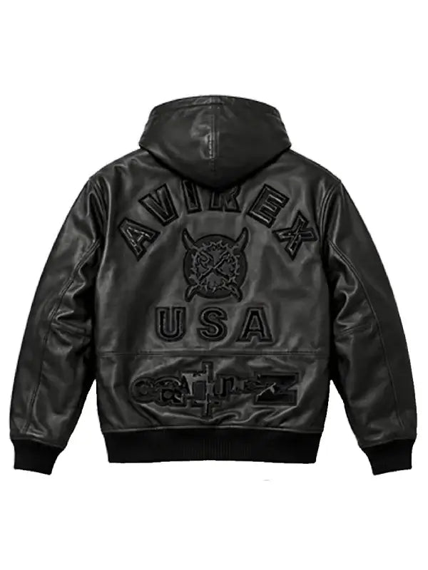 Ken Carson Avirex x Cartunez Black Leather Jacket