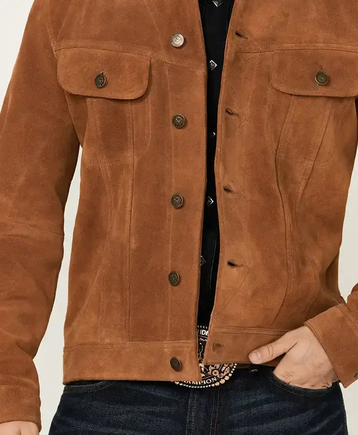 Leather Trucker Style Men’s Tan Suede Jacket
