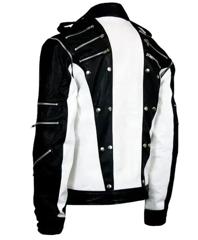 MJ Thriller Black and White Leather Biker Jacket