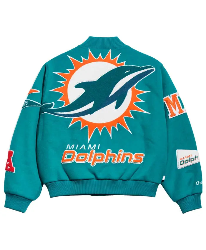 Miami Dolphins Chalk Line Aqua Pennant Varsity Jacket