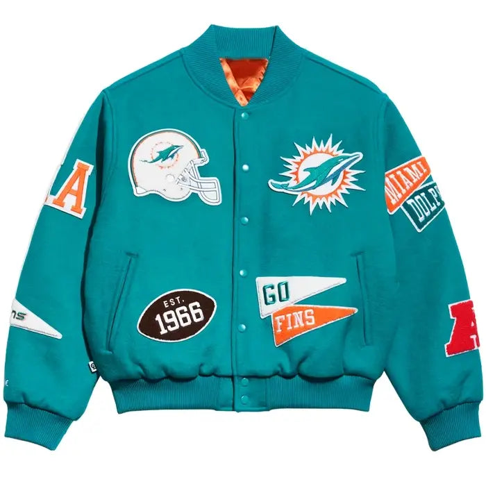 Miami Dolphins Chalk Line Pennant Varsity Jacket