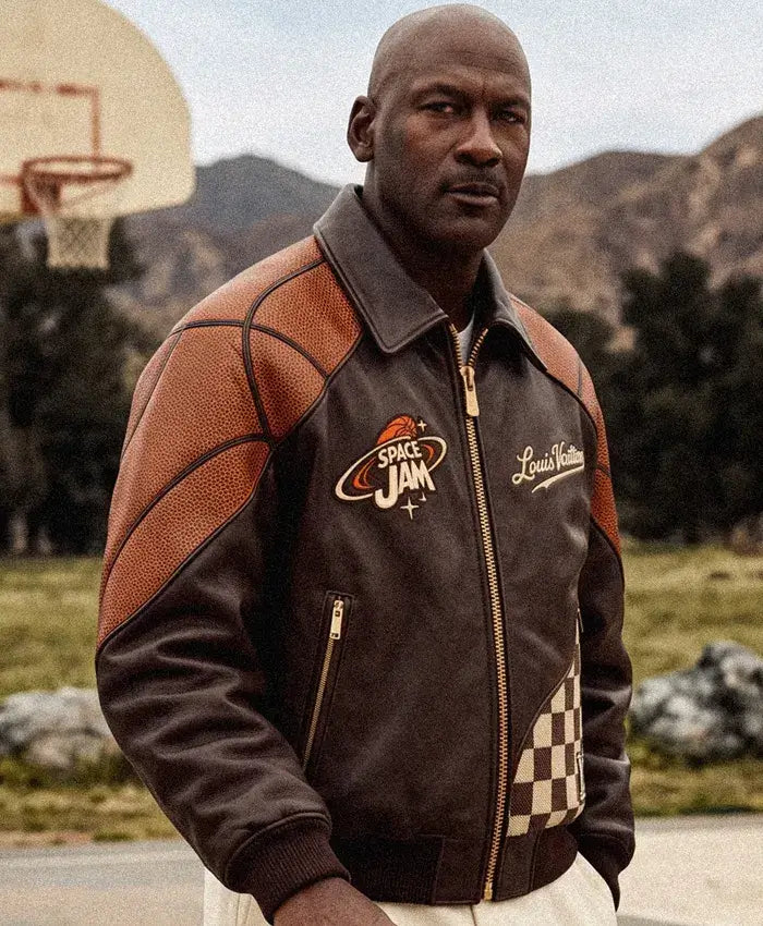 Michael Jordan Space Jam × Louis Vuitton Brown Leather Bomber Jacket
