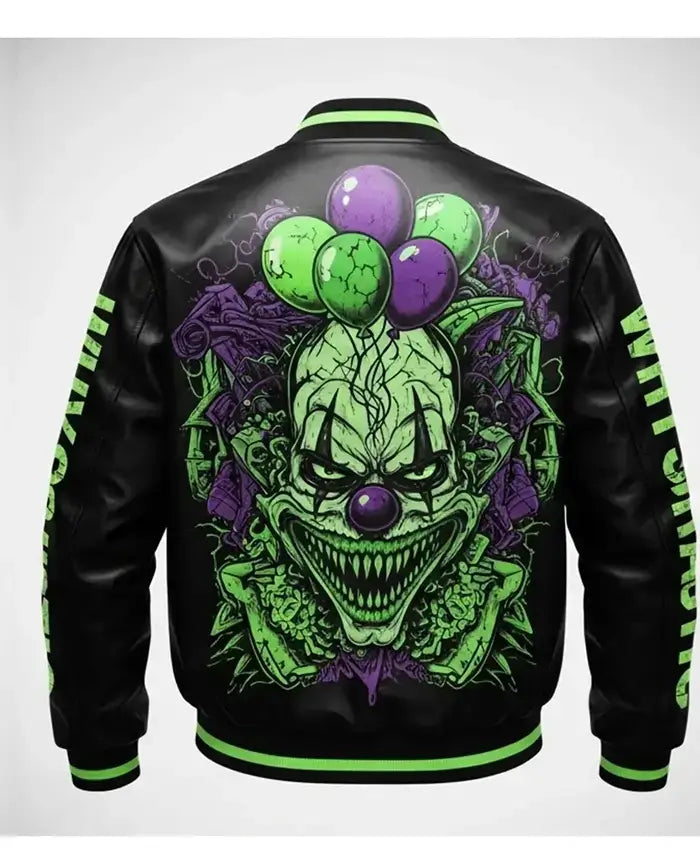 Neon Skull Punk Leather Black Varsity Jacket