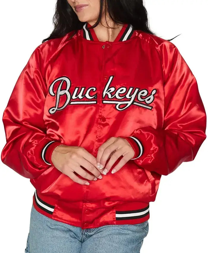 Ohio State OSU Buckeyes Satin Letterman Bomber Jacket