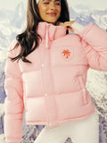 Pink Palm White Hooded Puffer Jacket
