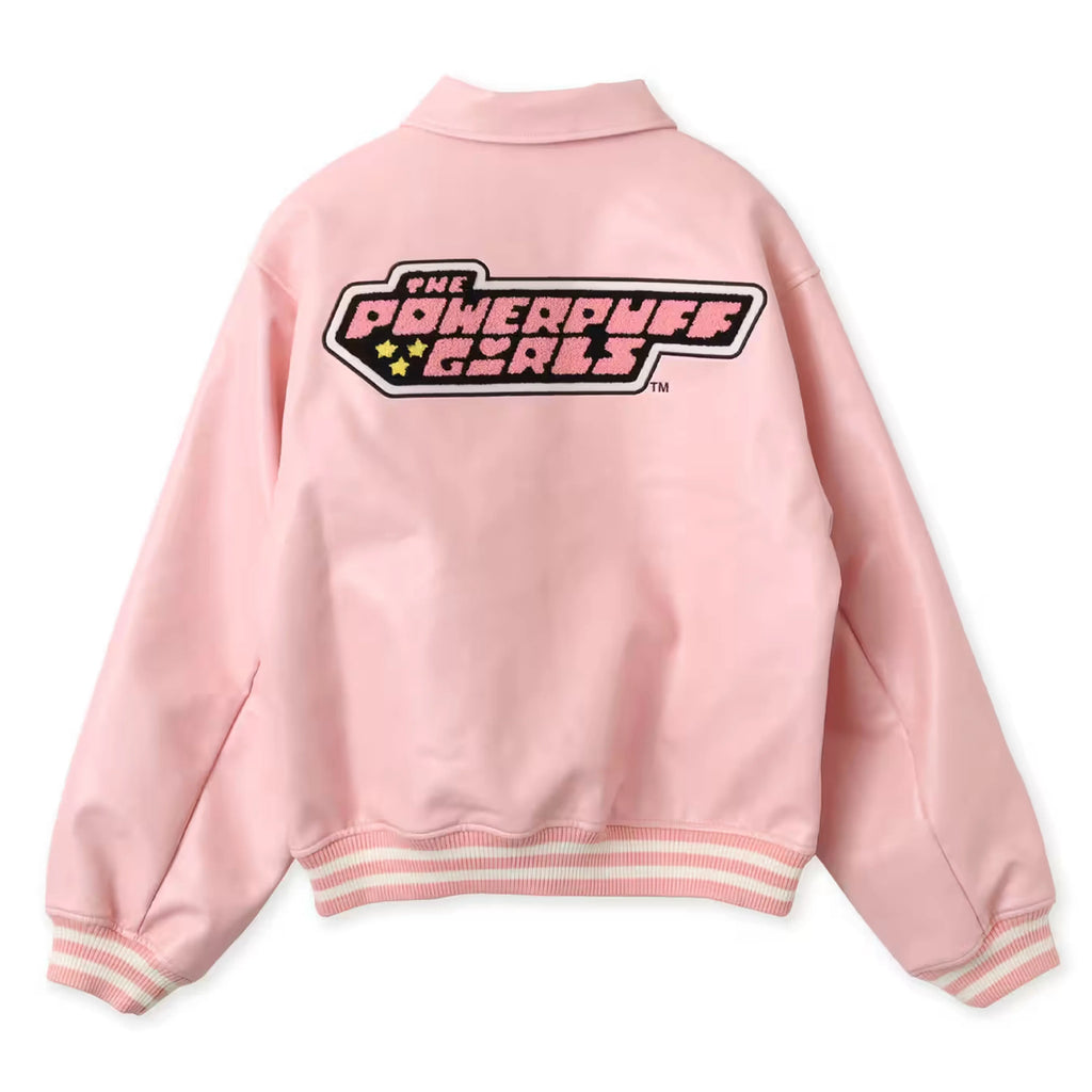 Powerpuff Girls Atmos Pink Leather Varsity Jacket