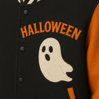Pumpkin Ghost Spooky Halloween Varsity Black | Orange Jacket