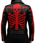 Red Skeleton Bones Leather Biker Jacket