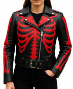 Red Skeleton Bones Leather Jacket