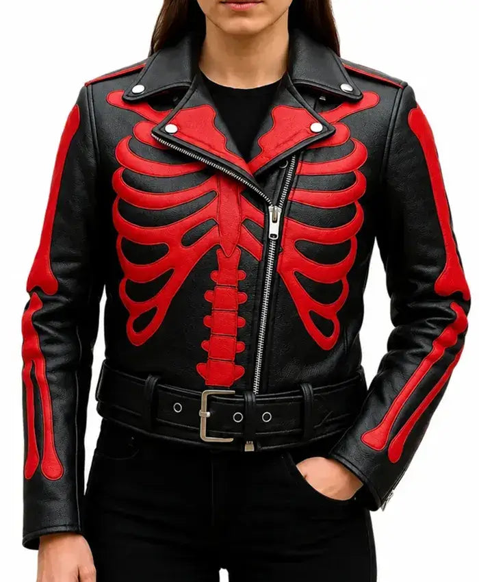 Red Skeleton Bones Leather Jacket