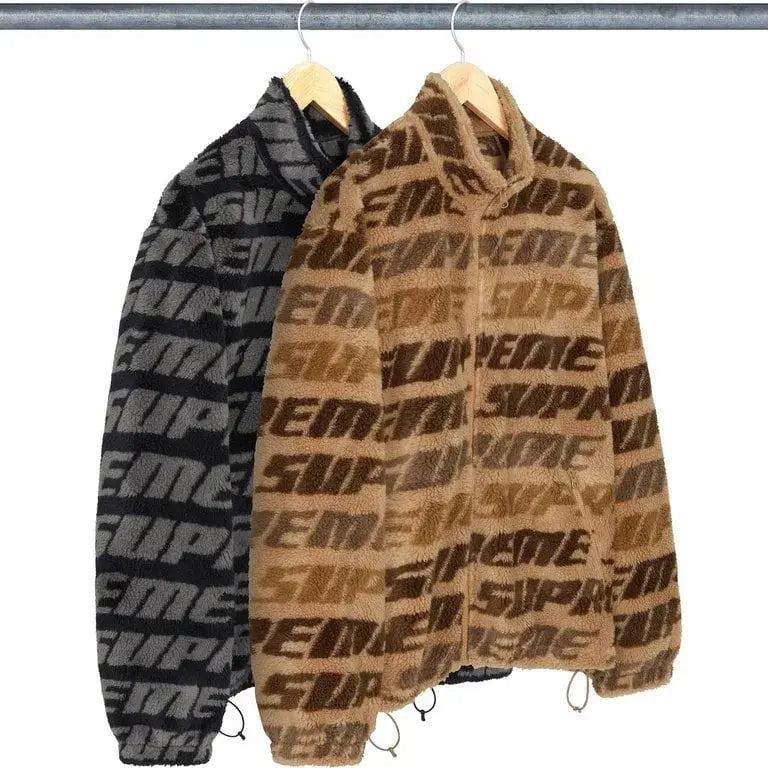 Repeat Jacquard Brown & Black Fleece Jacket

