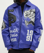 Southpole Midnight Riot Royal Leather Varsity Jacket