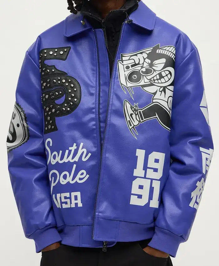 Southpole Midnight Riot Royal Leather Varsity Jacket
