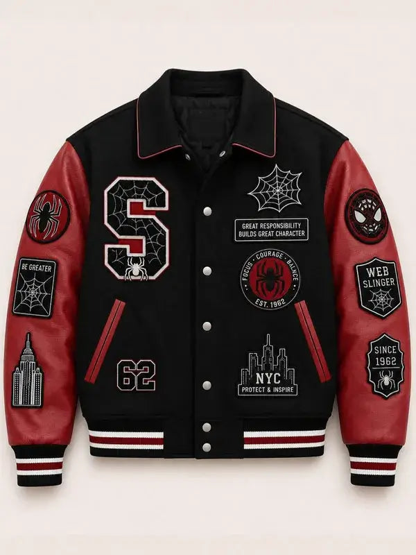 Spider Man Protector of NYC Letterman Black Varsity Jacket
