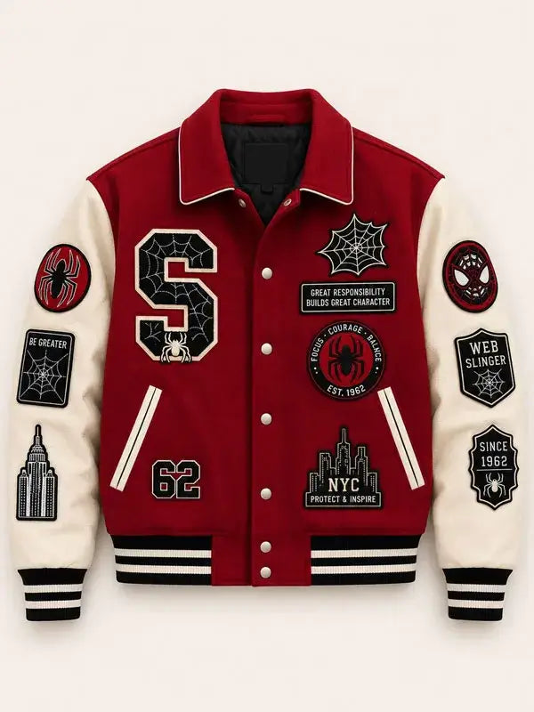 Spider Man Protector of NYC Letterman Red Varsity Jacket