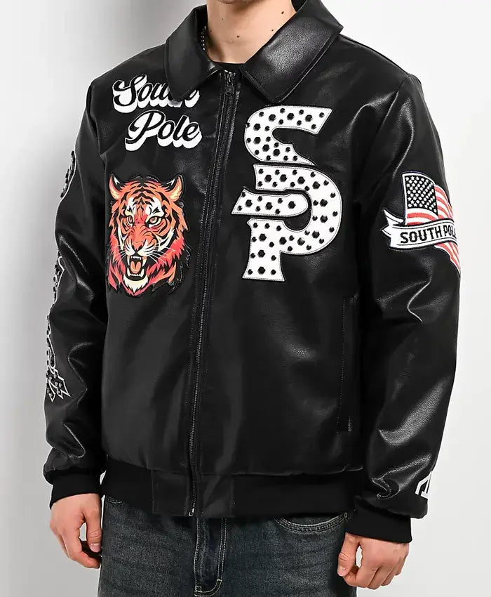 Stud Tiger Southpole Black Bomber Jacket