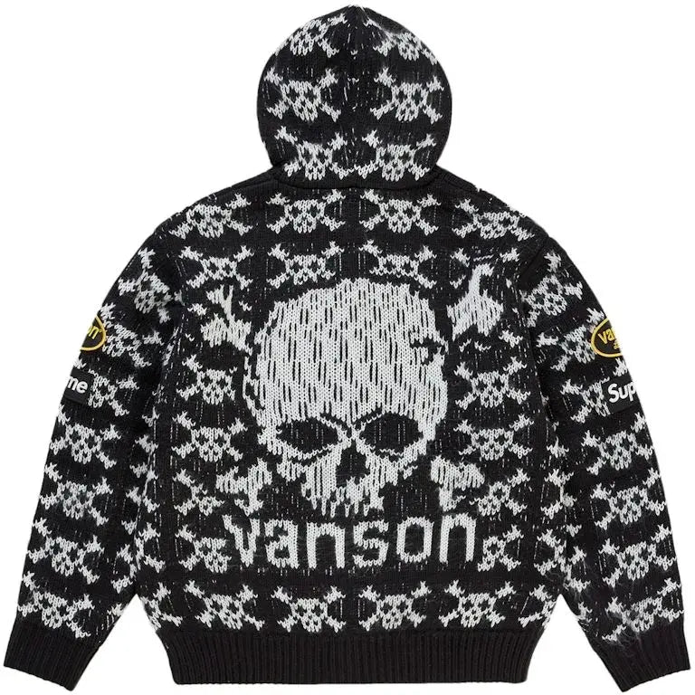 Supreme Vanson Leathers Skull Zip Up  Black Hooded Sweater For Men & Women