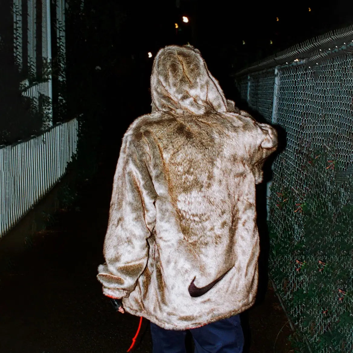 Supreme x Nike Faux Fur Red Hooded Jacket 