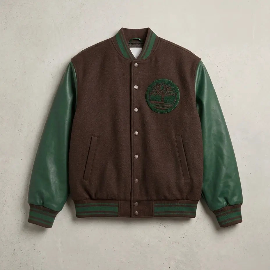 Timberland Brown & Green Wool Letterman Jacket