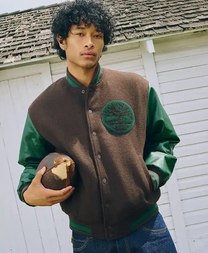 Timberland Brown & Green Wool Varsity Jacket