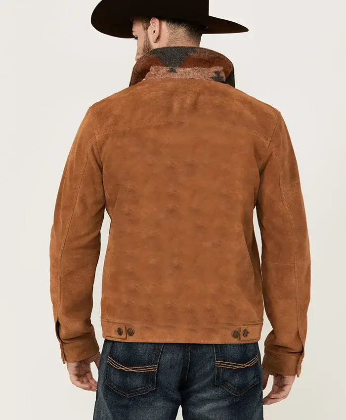 Trucker Style Men’s Suede Leather Jacket