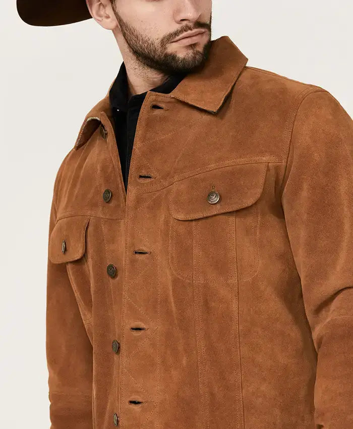Trucker Style Men’s Suede Leather Jacket For Men & Women