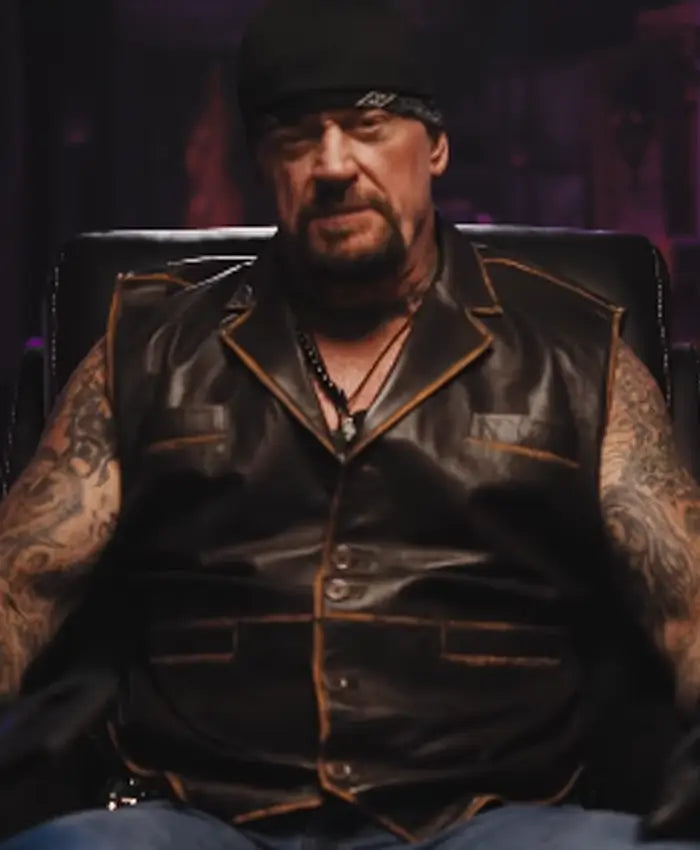 Undertaker Looking for Cena Brown Leather Vest