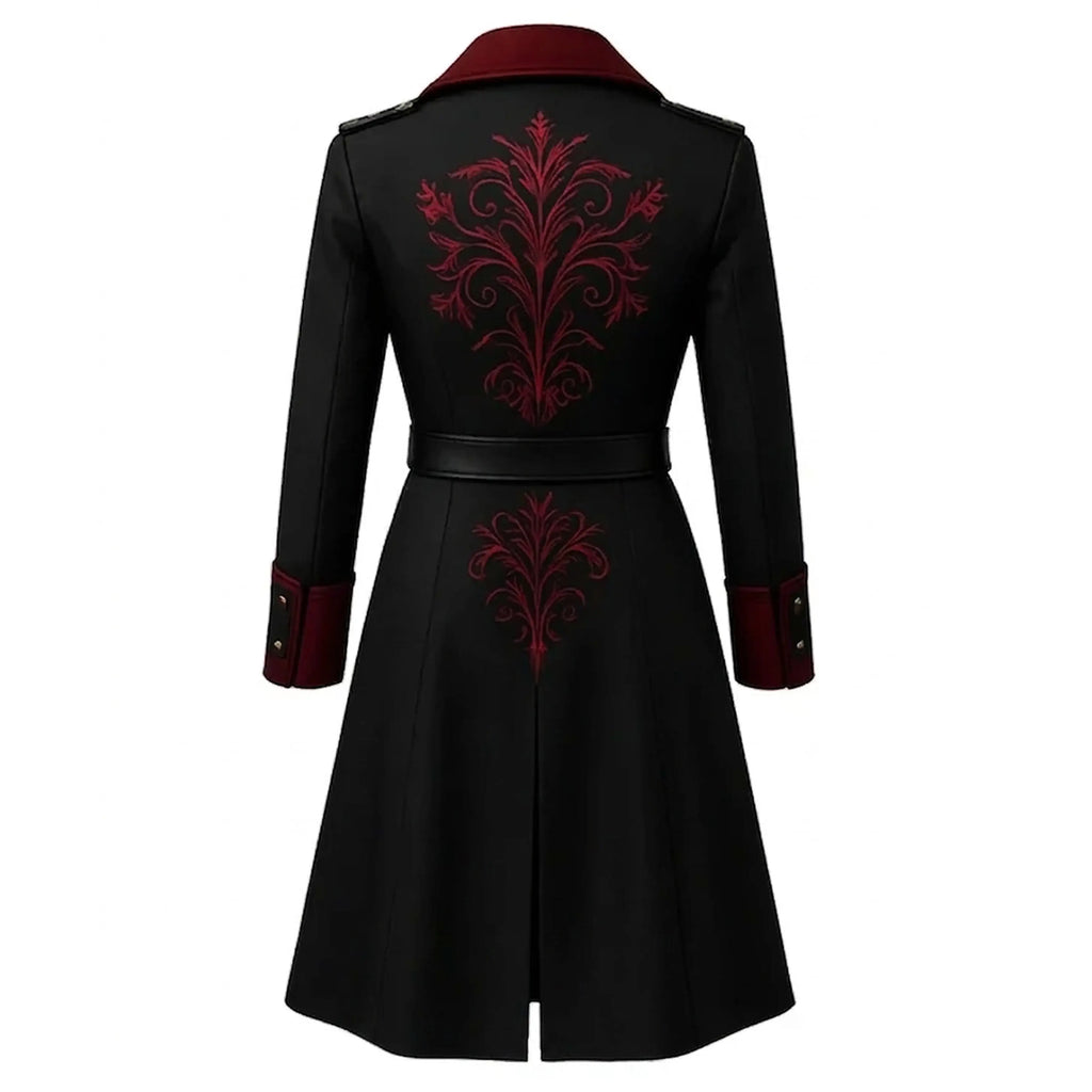 Victorian Gothic Vampire Red Embroidered Coat