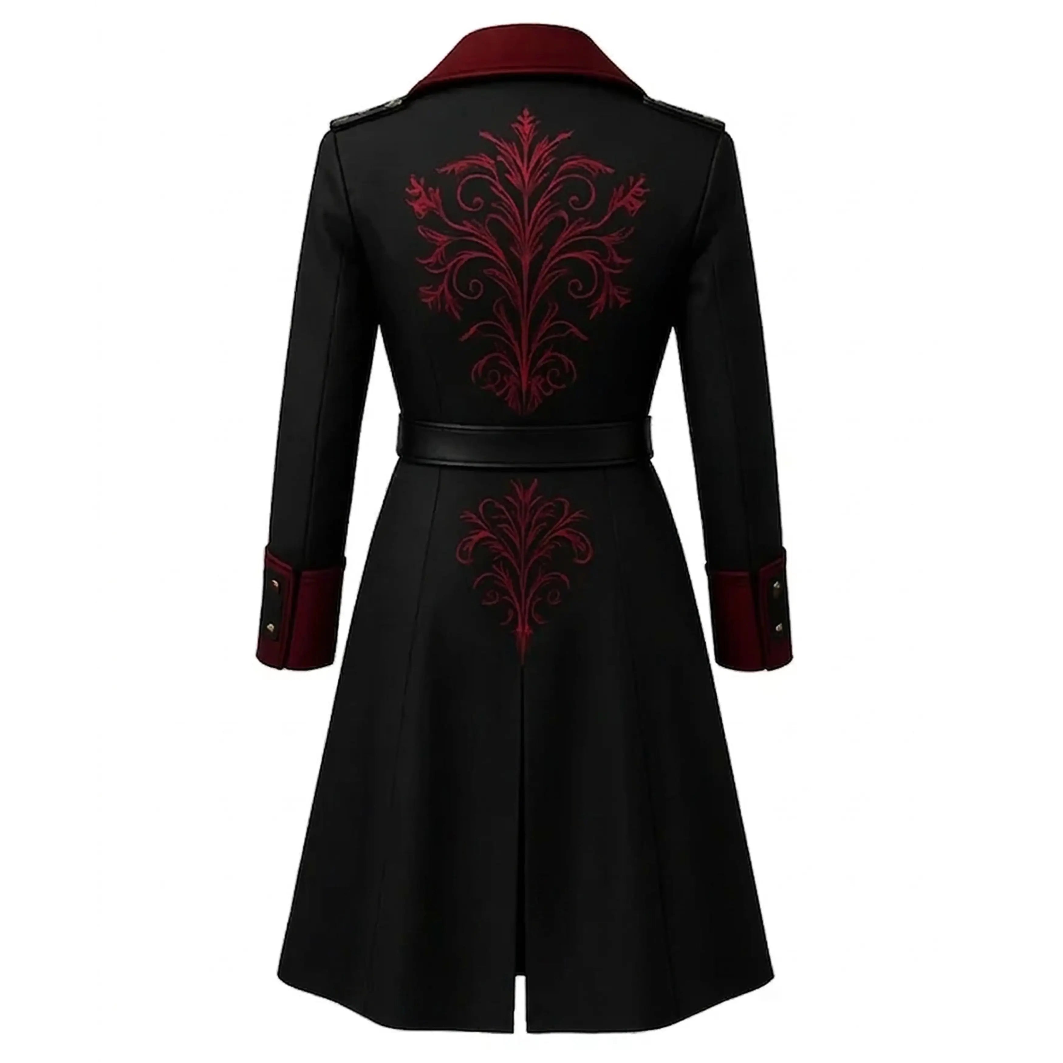 Victorian Gothic Vampire Red Embroidered Coat