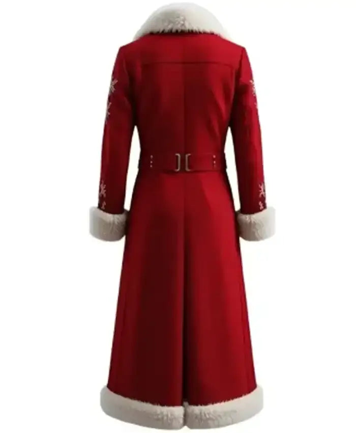 Women's Christmas faux fur trench Red coat