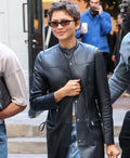 Zendaya Paris Black Leather Trench Coat