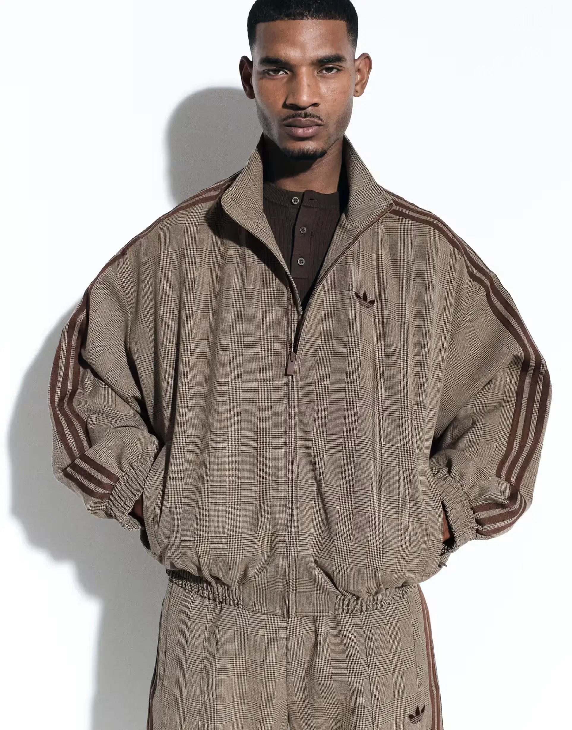 adidas x ASOS brown check track jacket