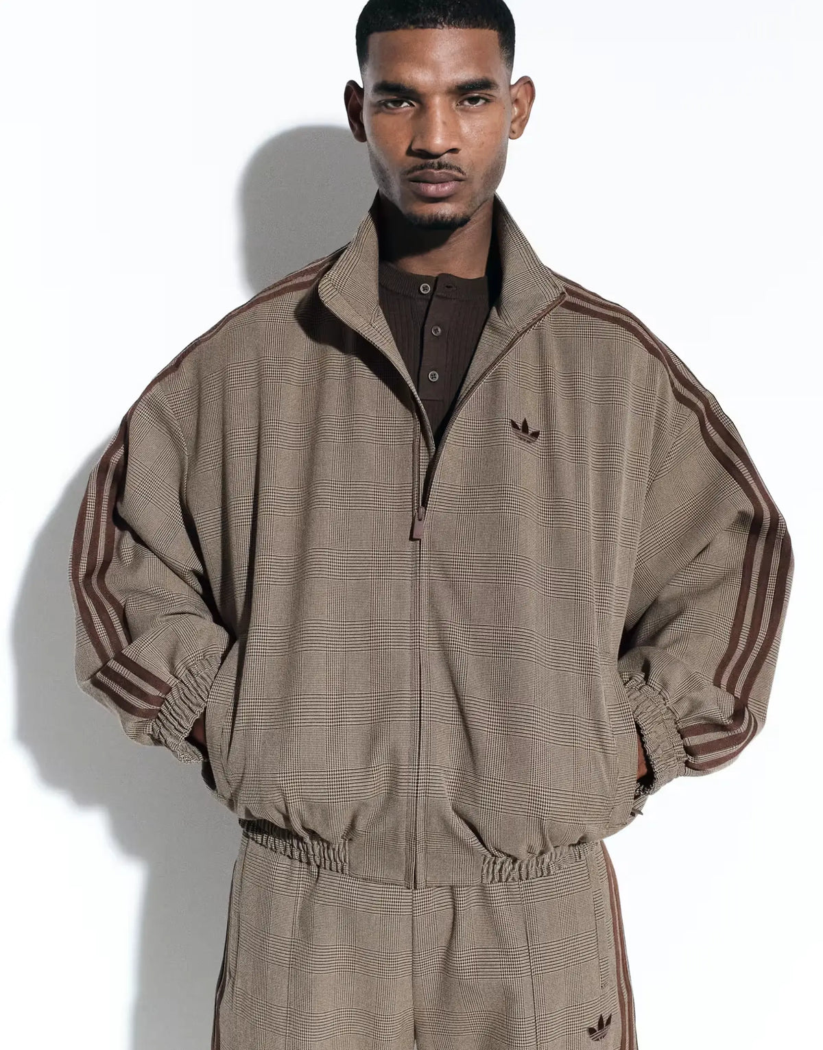 adidas x ASOS brown check track jacket