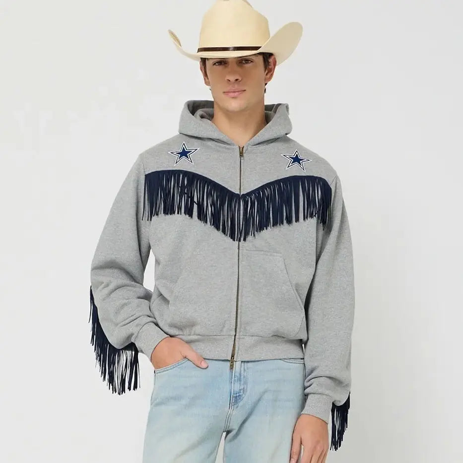 Austin Post x Dallas Cowboys Grey Fringed Hoodie