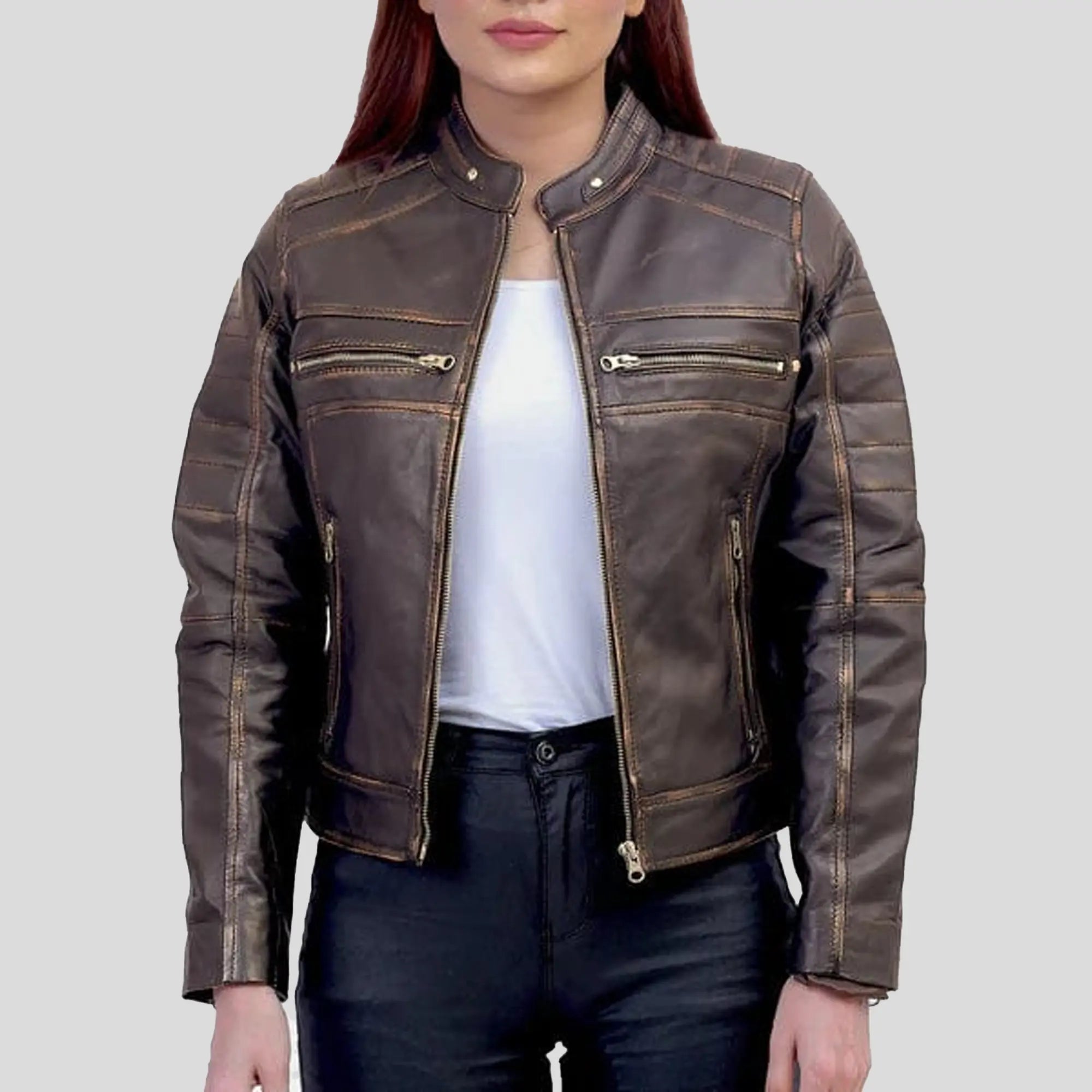 brown leather jacket
