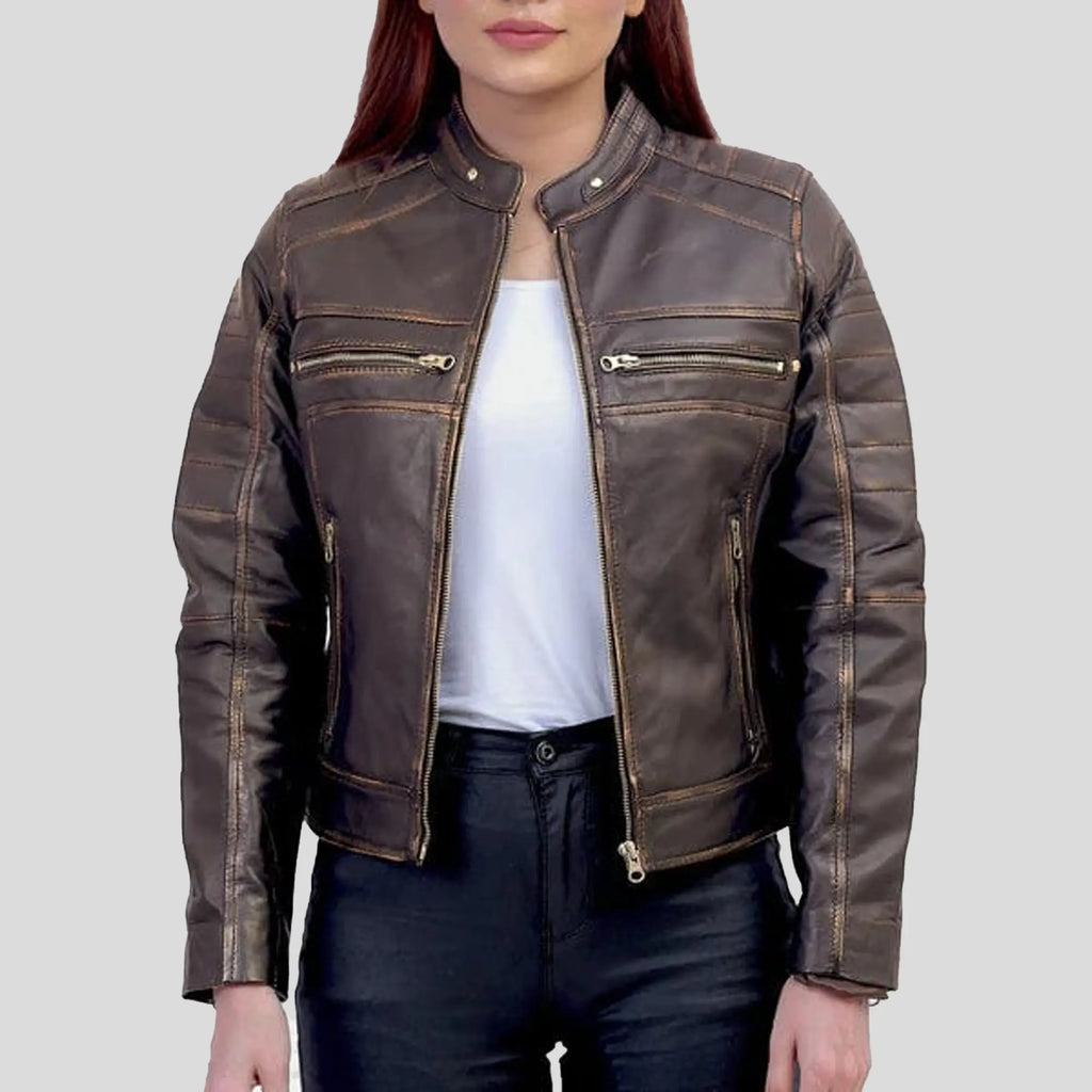 brown leather jacket