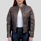 brown leather jacket