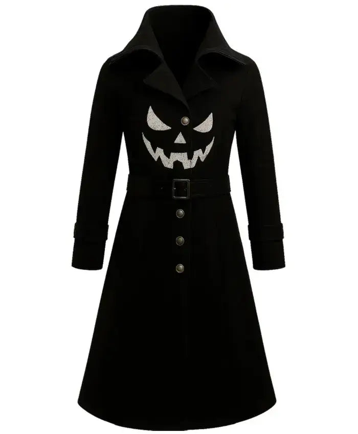 Women Gothic Pumpkin Black Wool Coat