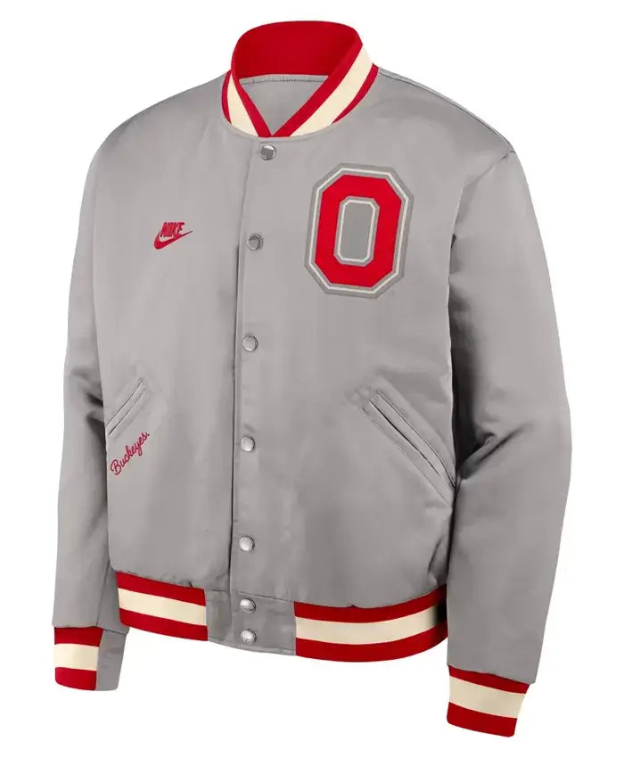 Ohio State Buckeyes Nike Legacy Snap Gray Bomber Jacket