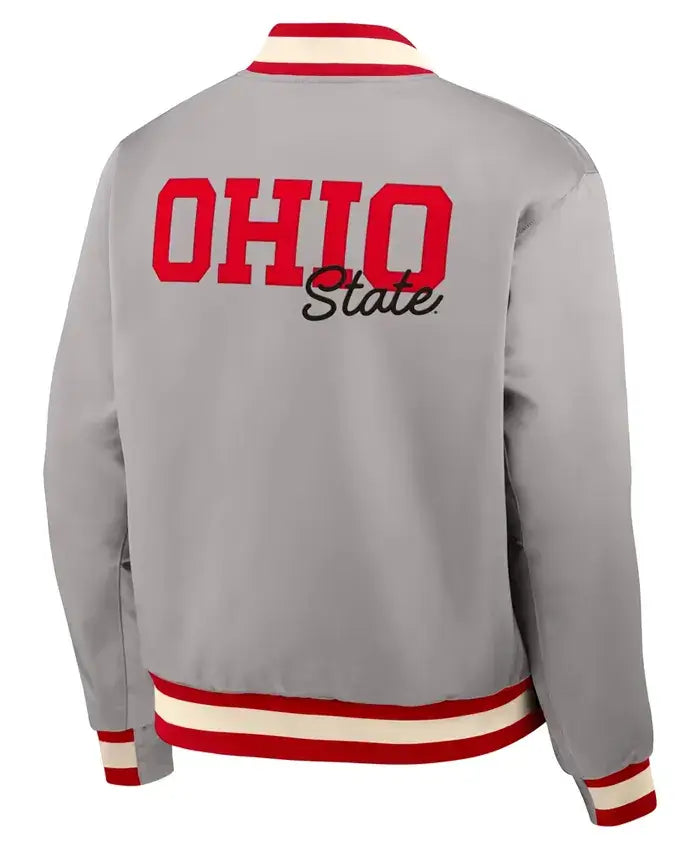 Ohio State Buckeyes Nike Legacy Snap Gray Bomber Jacket
