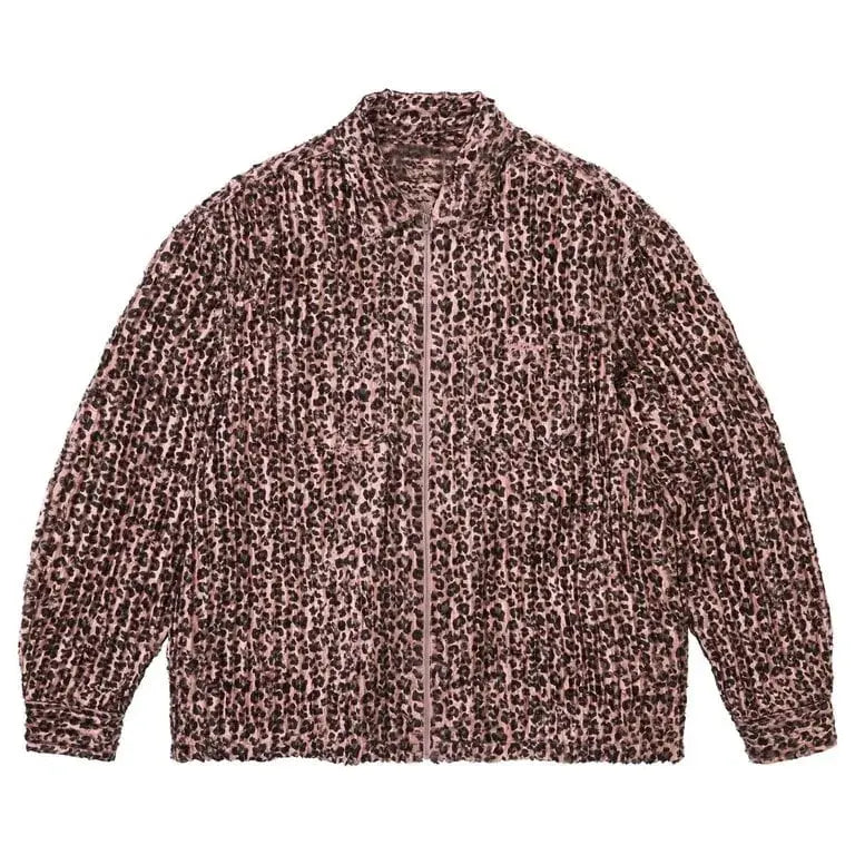 Supreme Leopard Frayed Zip Up Shirt