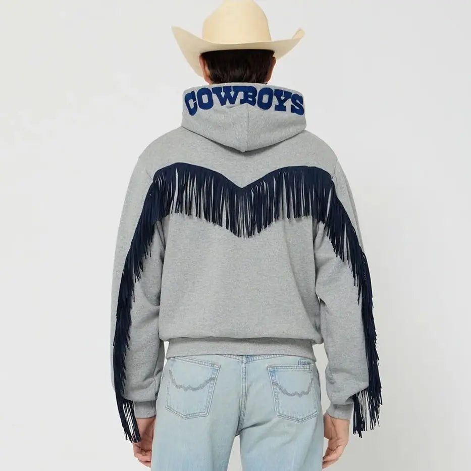 Austin Post x Dallas Cowboys Grey Fringed Hoodie
