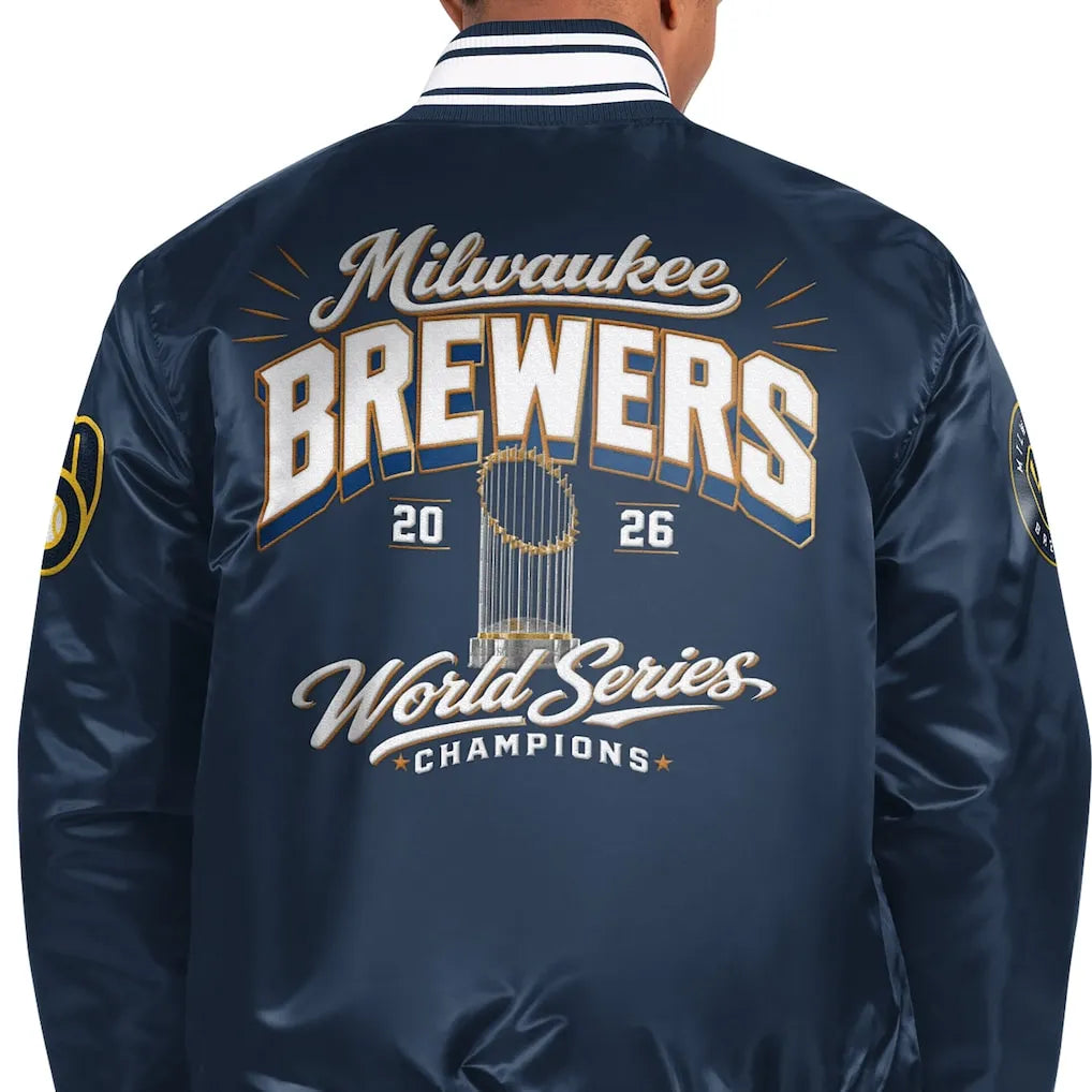 Brewers Starter World Series Champions Navy Satin Jacket For Men & Women